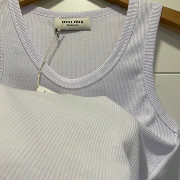 Nwt Miu Miu Women White Cotton Knit Tank Top - Picture 5 of 7